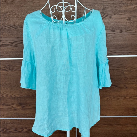 Sundance Tops - Sundance Turquoise Linen-Blend Peasant Tunic Sz M